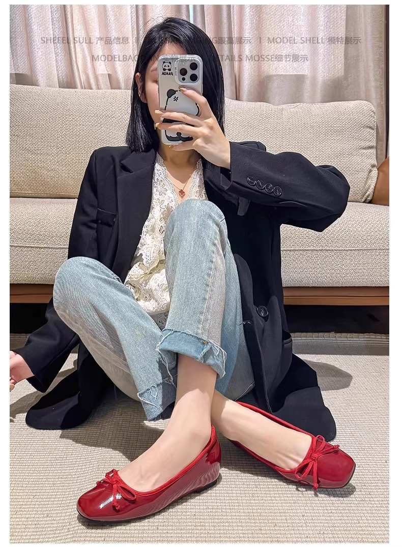 小个子蝴蝶结红色漆皮单鞋女鞋子2025年春秋新款内增高芭蕾舞婚鞋详情7