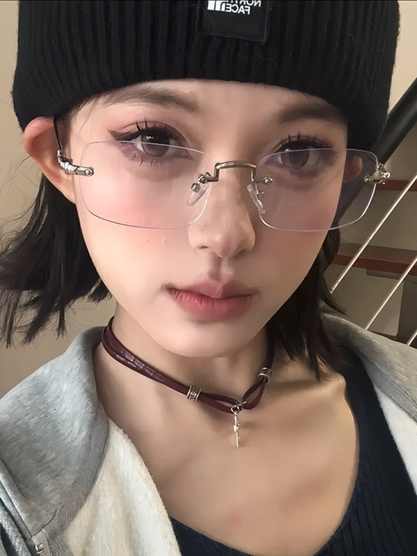 2025春季新款柳智敏同款无框眼镜女清冷高智感无边框御姐可配近视详情13