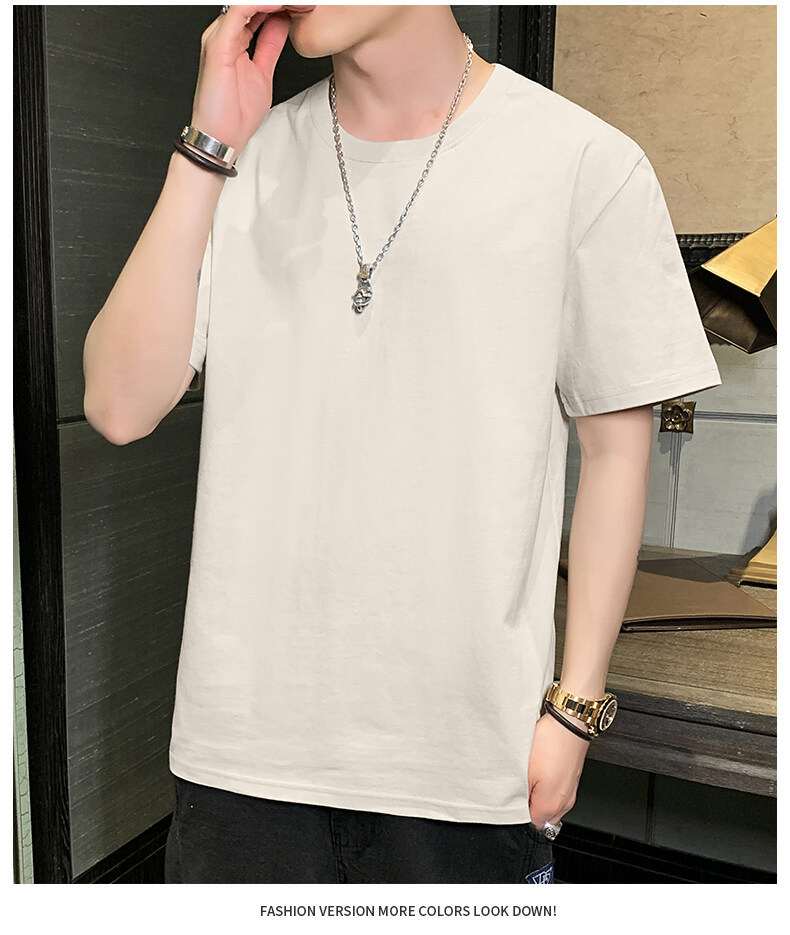 Pure cotton short-sleeved T-shirt for men, Hong Kong-style loose T-shirt, small drop shoulder, combed cotton, oversized, high-quality solid color base pic 28