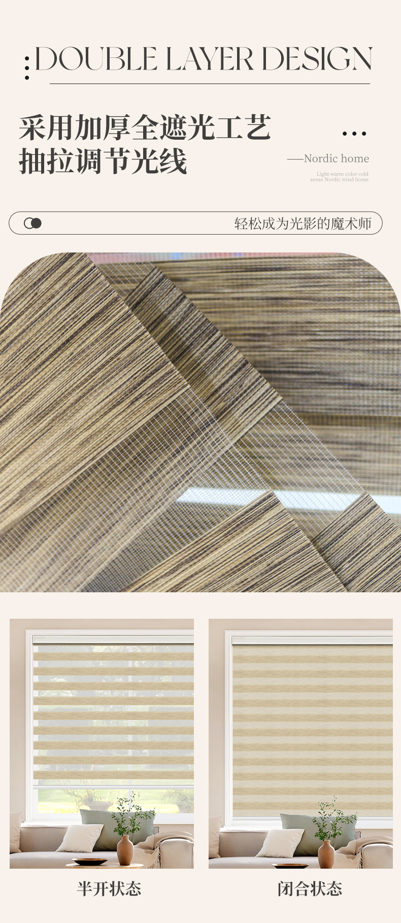 New Chinese-style faux linen soft gauze blinds, Venetian blinds, roller blinds, double-layer bathroom roll-and-pull shading and sunshade zebra blinds pic 3