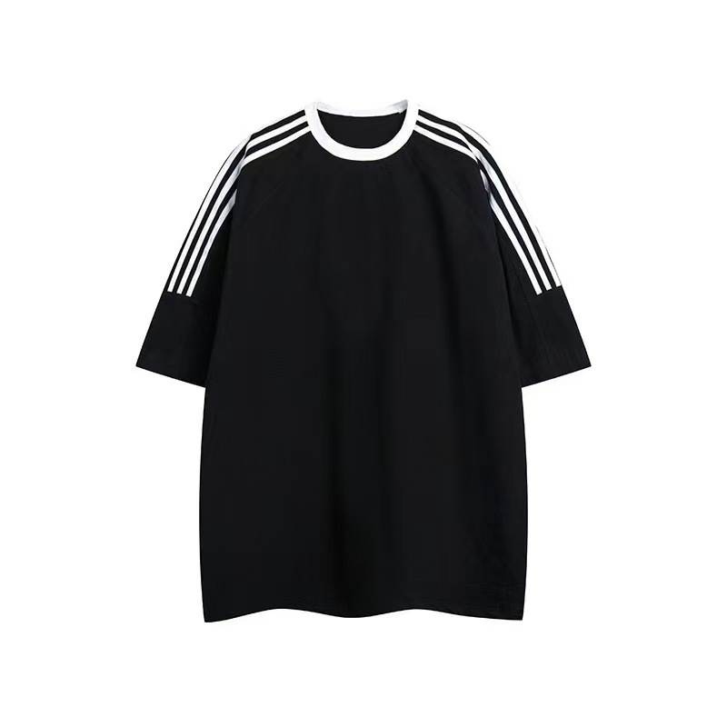 New 220g classic American three-bar pure cotton T-shirt for men, summer casual retro loose round-neck trendy short-sleeved pic 17