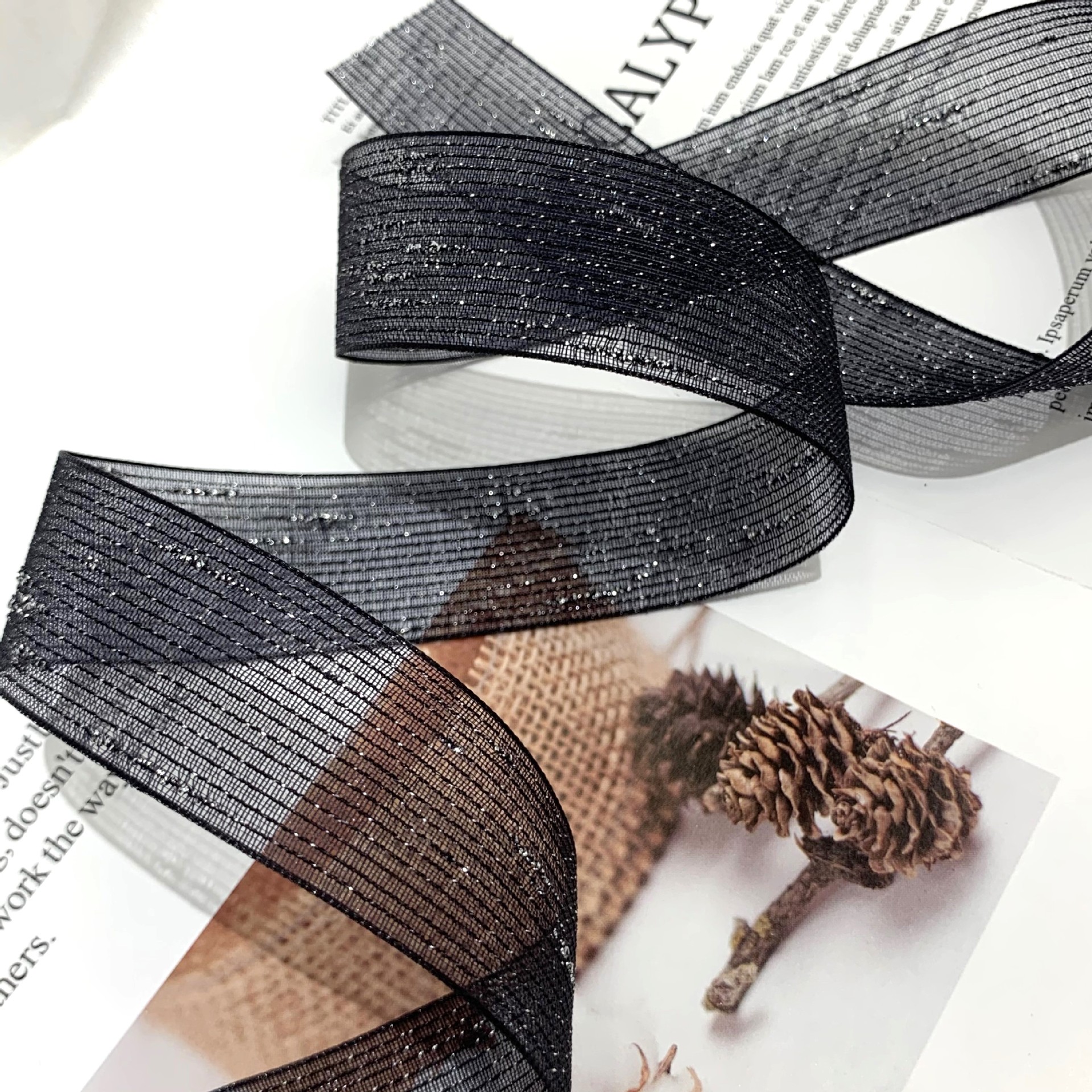 蒂芙尼蓝喜糖礼盒 银色水波纹纱带草帽帽围 蝴蝶结配件 浪漫派对装饰 织带 精美礼品盒装饰带详情6