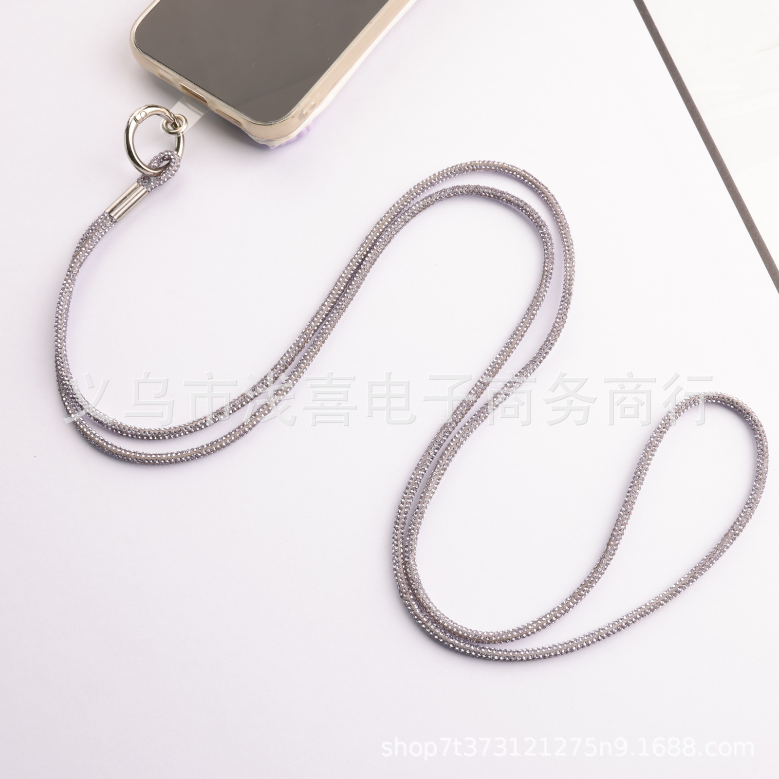 欧美新款手机挂链高级感奢华镶水钻链满闪钻证件吊牌绳手机挂链绳详情13
