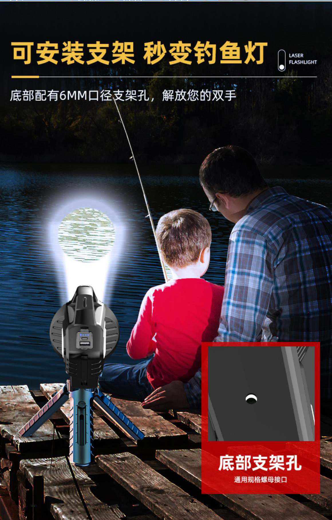 Cross-border multi-functional solar-powered charging high-intensity portable lamp, household outdoor camping red light warning emergency searchlight pic 14