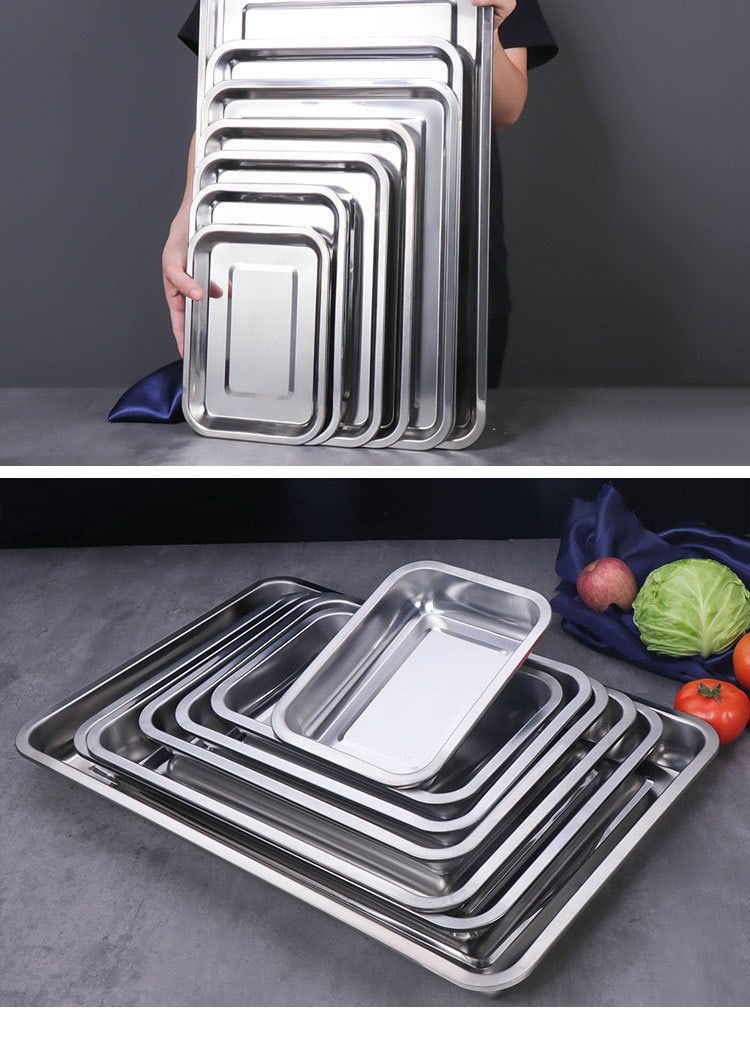 Wholesale 304 stainless steel square plates, trays, rectangular fish plates, barbecue plates, deep plates, steamed rice plates, commercial and household dumpling plates pic 12