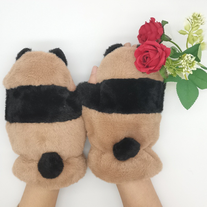 Half-finger gloves, cute bear PAWS, student cycling warm gloves, cartoon girl heart, full-finger plush hand warmers wholesale pic 15