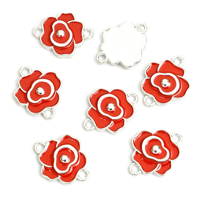 双吊玫瑰花朵滴油挂件 双孔花卉DIY饰品配件连接吊坠手链项链配饰详情7