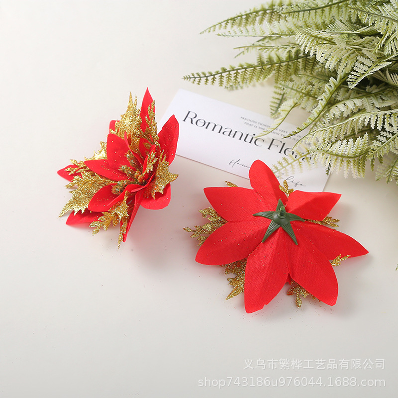 圣诞节金粉圣诞花 圣诞树仿真花装饰配件 商场酒店橱窗场景布置详情6