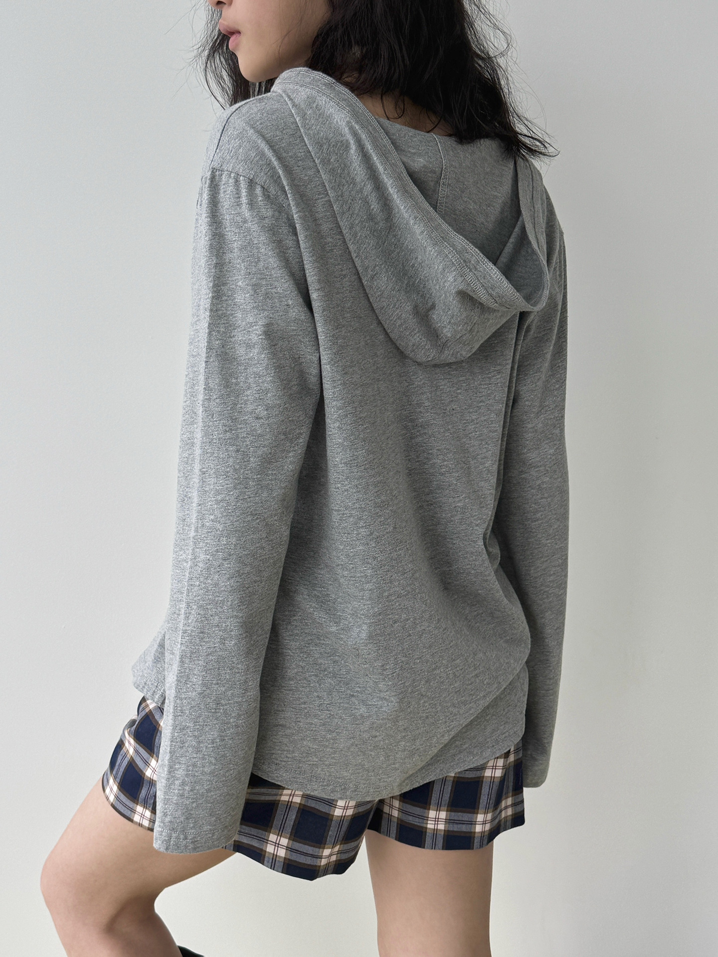 Spring and Summer new hooded Henry collar small pocket T-shirt, loose long-sleeved, laid-back top for women pic 17