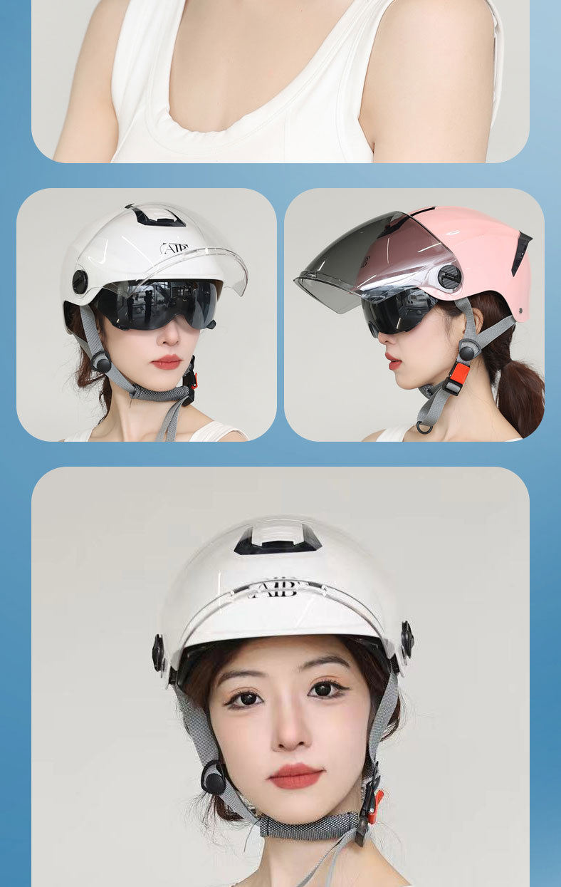 3C认证双镜片电动车摩托车女男士盔四季通用安全帽半盔防晒夏盔详情5