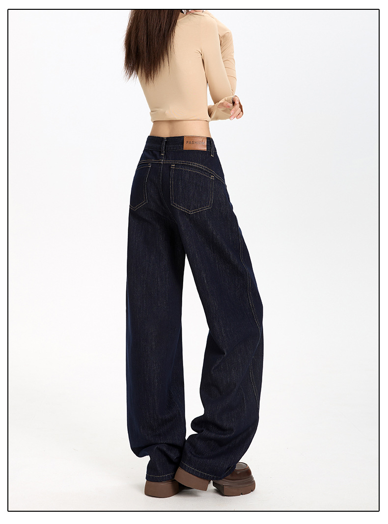 丹宁蓝色宽松廓形弯刀牛仔裤女2025年秋季新款高腰显瘦直筒阔腿裤详情13