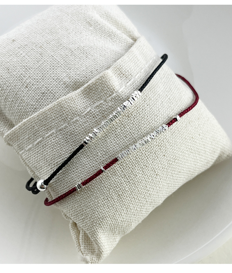 925纯银碎银子红绳脚链女手工编织设计甜美气质学生闺蜜配饰F4083详情10