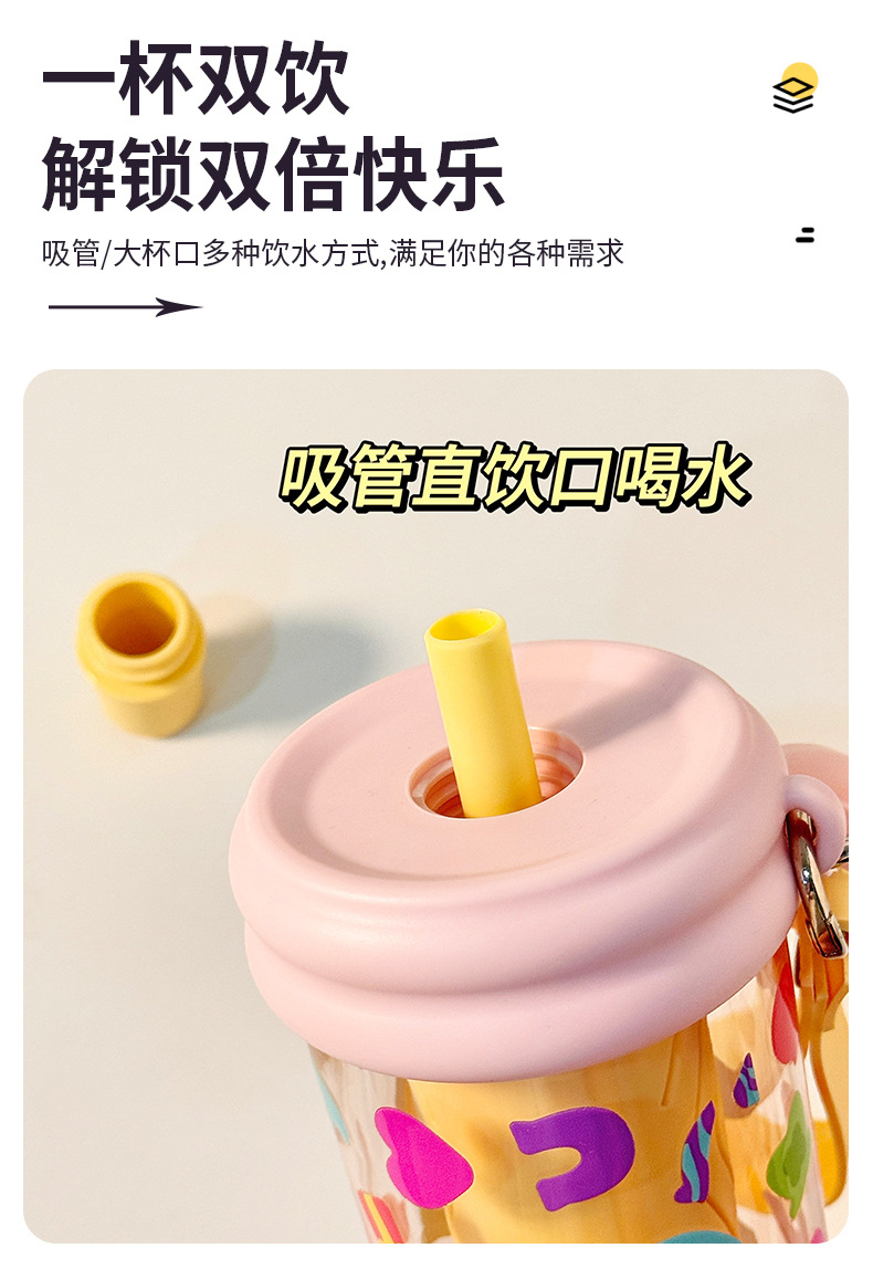 卡通花茶塑料吸管杯水杯女生高颜值ins风学生可爱TRitan塑料水杯详情6