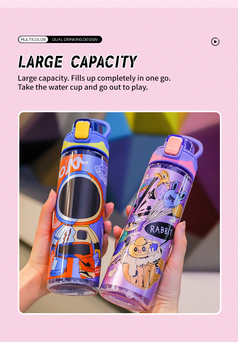 厂家直供新款儿童运动塑料水杯卡通设计吸管杯户外便携大容量水杯详情5