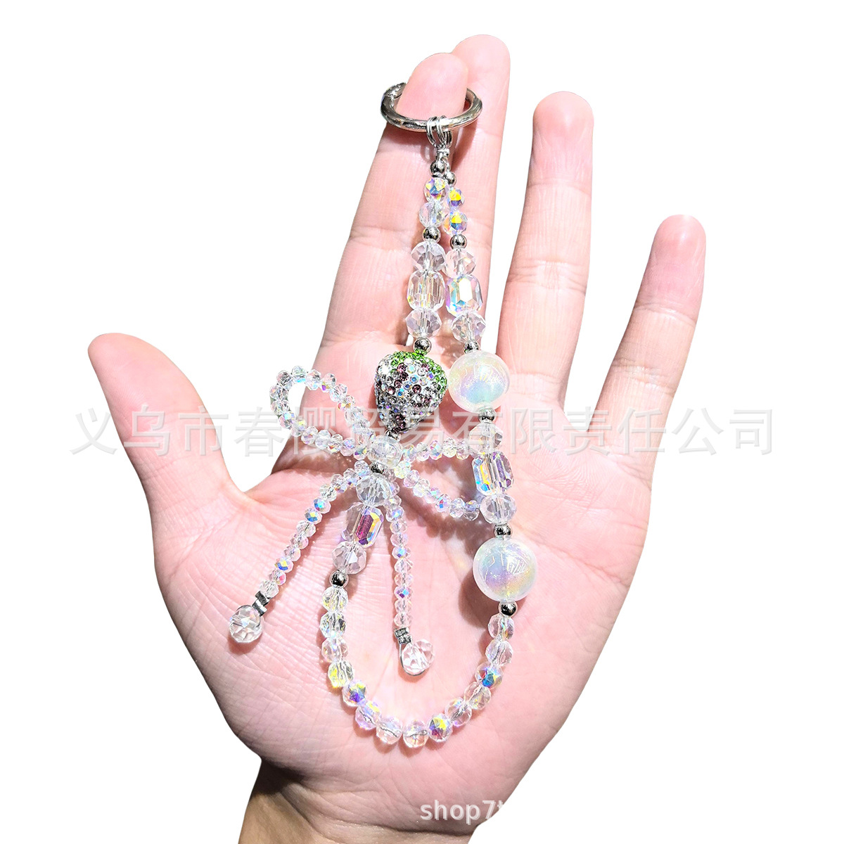 Creative and fashionable full-diamond strawberry bow mobile phone chain keychain, exquisite bag pendant chain, crystal sparkling beaded chain pic 1