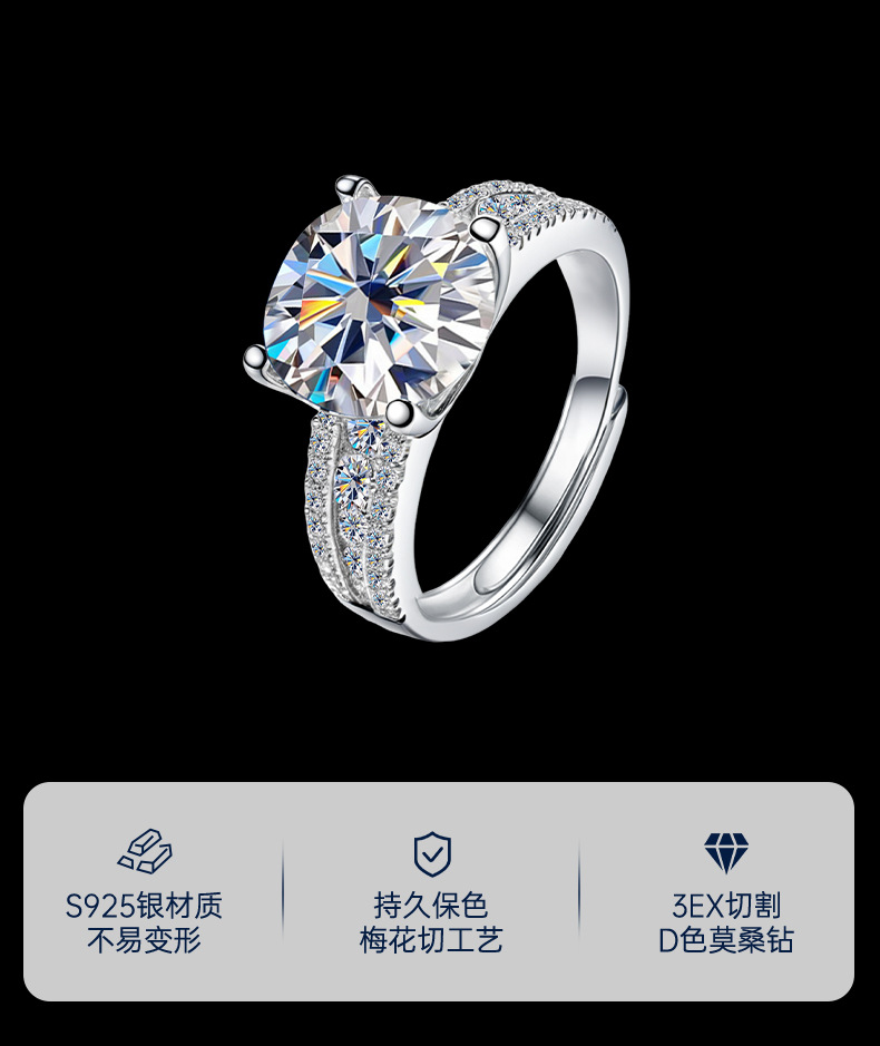 A 5-carat Moissan ring S925 with a high-end and light luxury feel from Europe, America, Japan and South Korea, made entirely of pure silver, is a versatile engagement and proposal ring pic 1