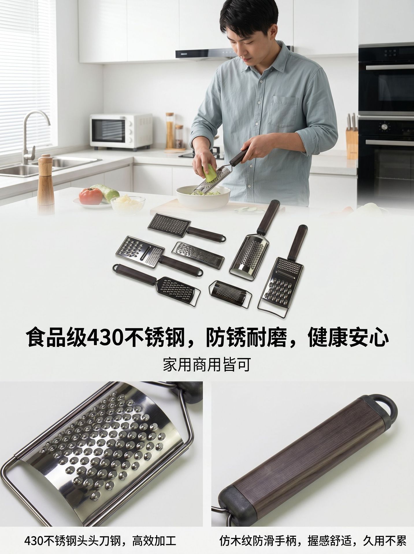 Stainless steel grater, multi-functional household vegetable cutter, kitchen coarse and fine shreds, potato and ginger shreds grater pic 9