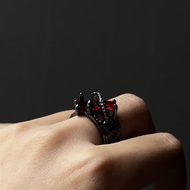 秦彻同款戒指新款纯银黑红保石轻奢高级朋克复古男女同款开口戒详情6