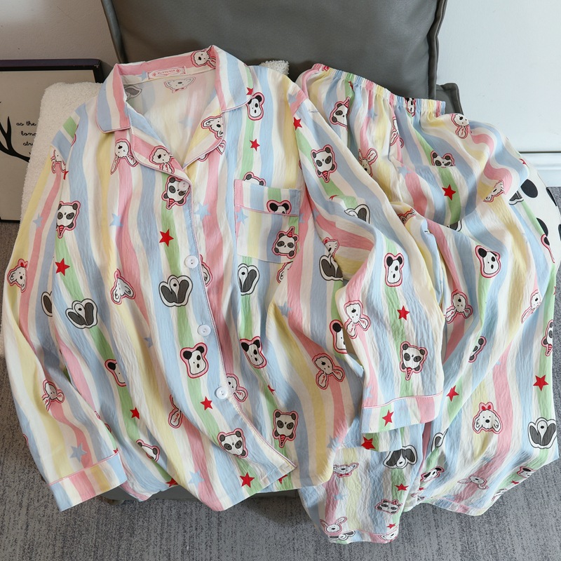 Cute cartoon mikko pajamas for girls in spring and autumn, cloud cotton long-sleeved, sweet student and Internet celebrity home wear set for summer pic 35