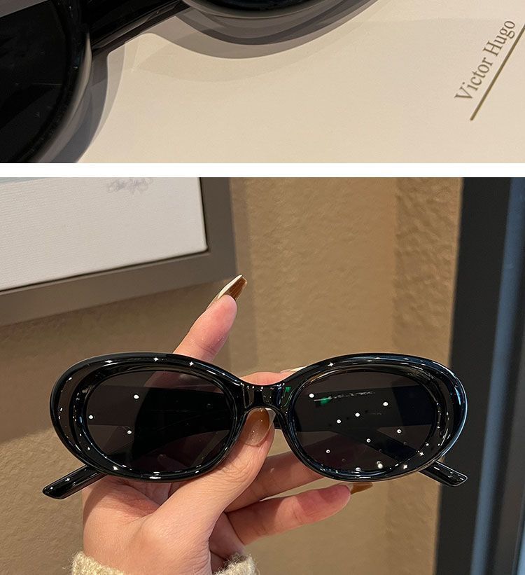 Oval white-framed sunglasses, European and American stylish sunglasses for taking photos, for women with big faces and cat-eye protection, high-end look, ins slimming pic 6