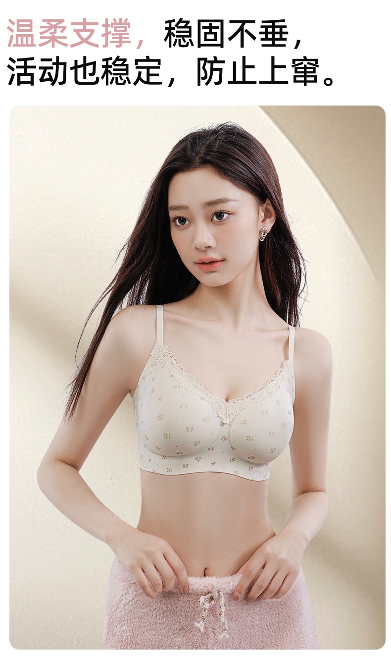 蕾丝碎花内衣女小胸聚拢显大提拉防下垂收副乳法式甜美透气文胸罩详情19