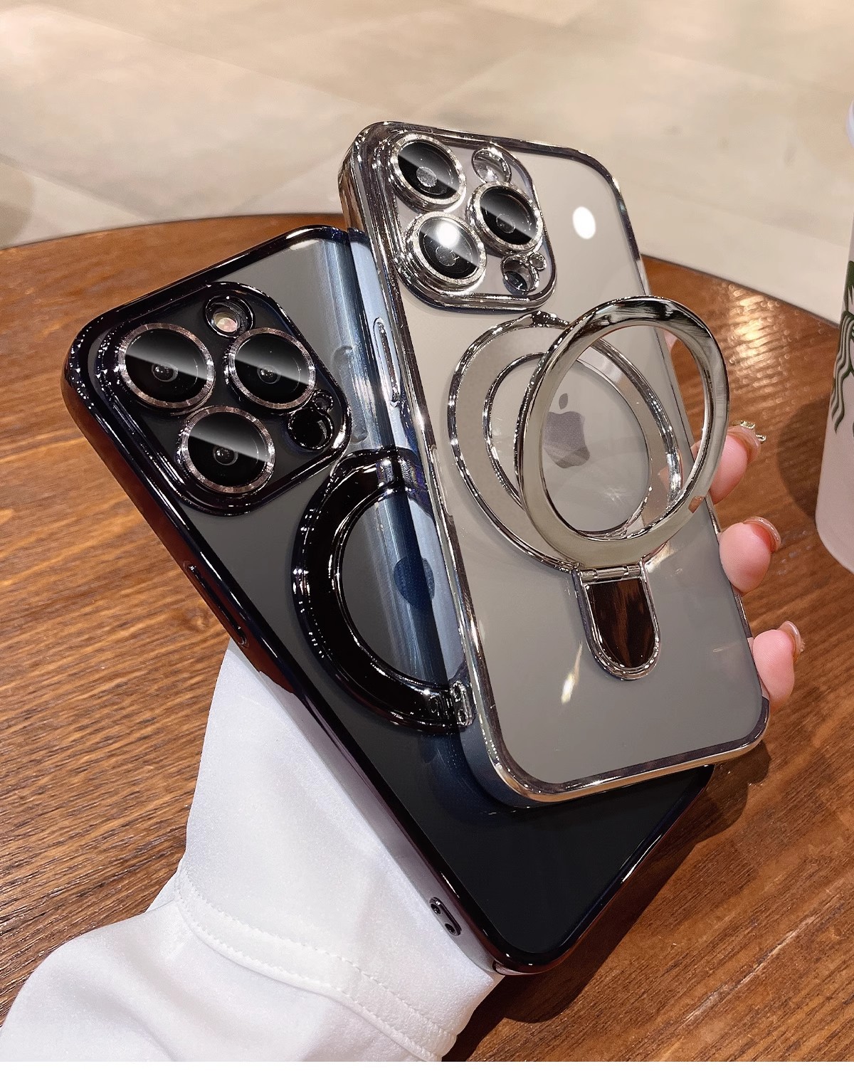 Magnetic support point bracket is suitable for iphone16promax phone cases and transparent anti-drop electroplated protective cases for Apple 15 pic 1