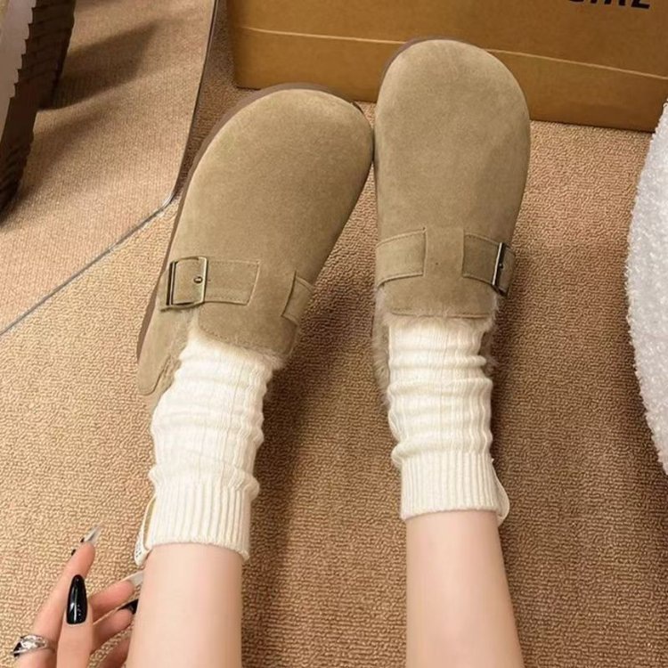 全包保暖加绒勃肯鞋女2025冬季新款百搭厚底豆豆鞋休闲一脚蹬棉鞋详情11