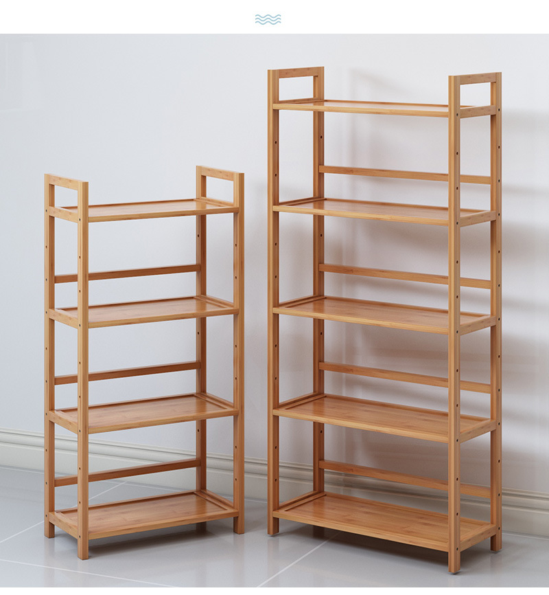 简易置物架子落地客厅书架家用办公室收纳架厨房储物架新款竹层架详情13