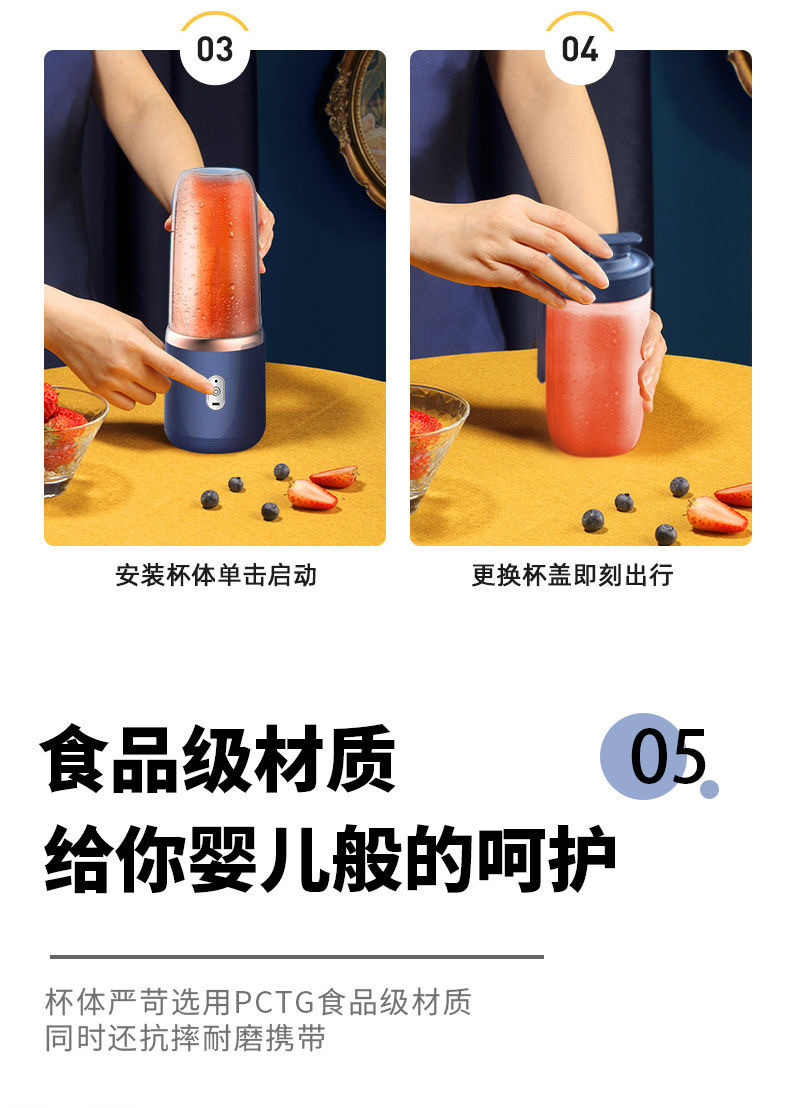 跨境榨汁机学生家用多功能果汁机榨汁杯便携式充电小型果汁杯礼品详情22