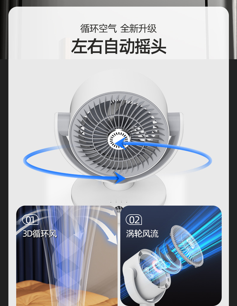 Air circulation fan, household electric fan, desktop portable oscillating low-noise, student dormitory desktop office circulation fan M142 pic 4