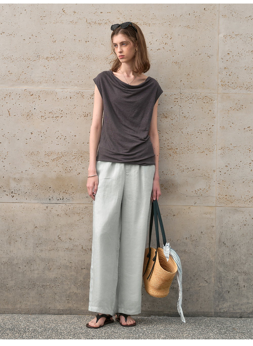 Pure ramie straight-leg pants for women, loose and slimming casual pants, loose spring and summer stretched-waist long pants pic 24