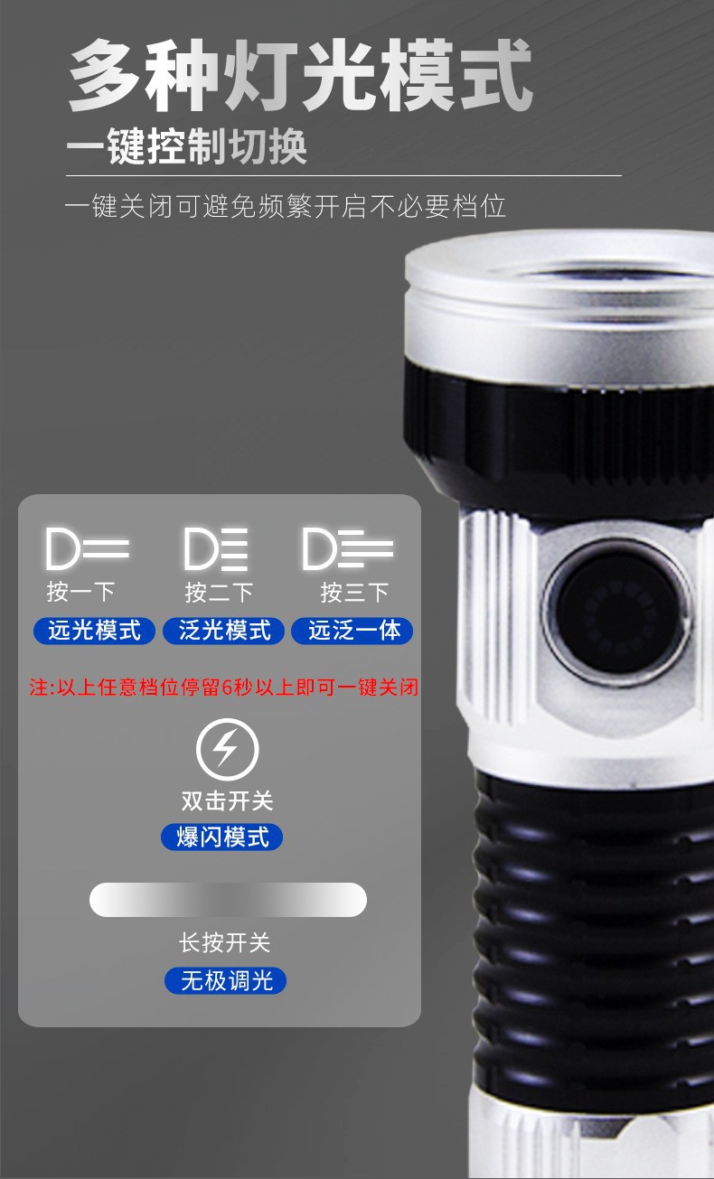New product: Pailide aluminum alloy high-intensity flashlight, white laser high and low beam integrated long-range flashlight, multi-lamp 2+1 pic 15