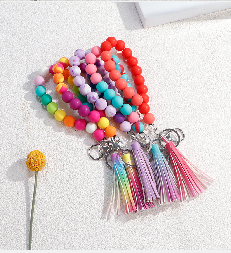 Rainbow silicone bead tassel bracelet, keychain, pendant, mobile phone chain, colorful beaded hanging rope, jewelry, bracelet accessories pic 15