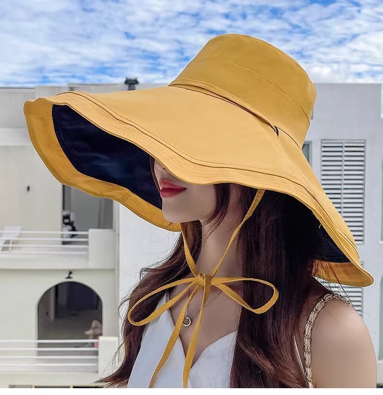 قبعة قبعة كبيرة، قبعة كبيرة، غطاء شمسي أكبر على وجه امرأة صيفية pic 26
