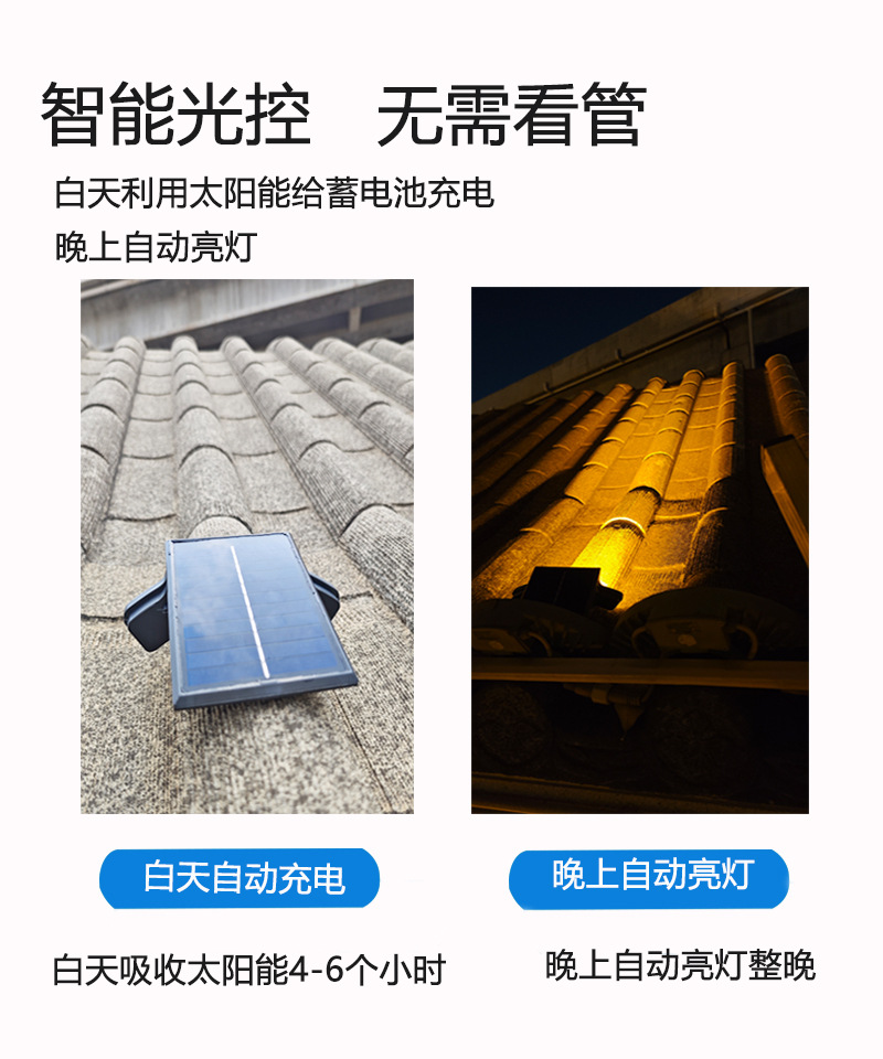 Solar tile lights, tree-hugging crescent-shaped pavilion roof projection, ancient architectural corrugated lights, led outdoor waterproof spotlights pic 14