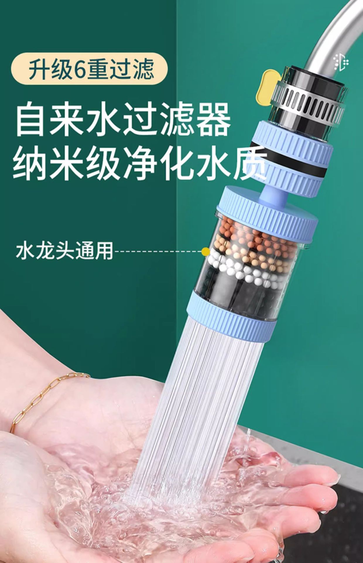 水龙头过滤器通用防溅嘴厨房净水神器家用自来水净化花洒增压滤芯详情1