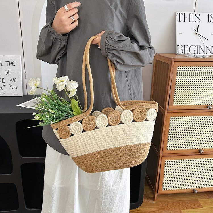 2024新款菜篮子沙滩包女士单肩腋下包韩版编织水桶包小众设计详情16