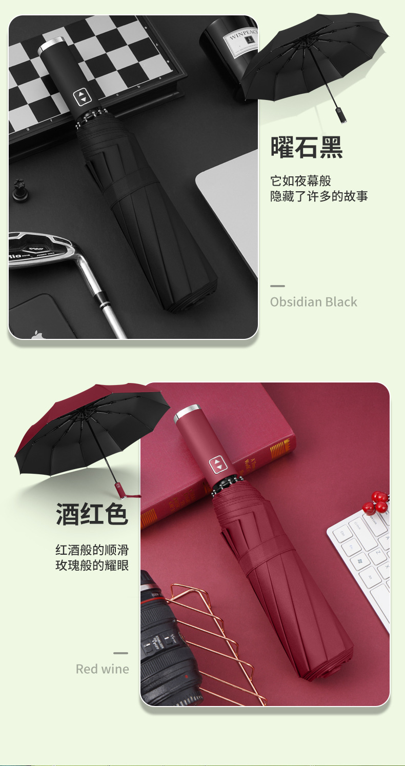 Ten-bone fully automatic all-weather umbrella, automatic large sunshade umbrella, weather umbrella, three-fold black rubber folding sun protection umbrella pic 15