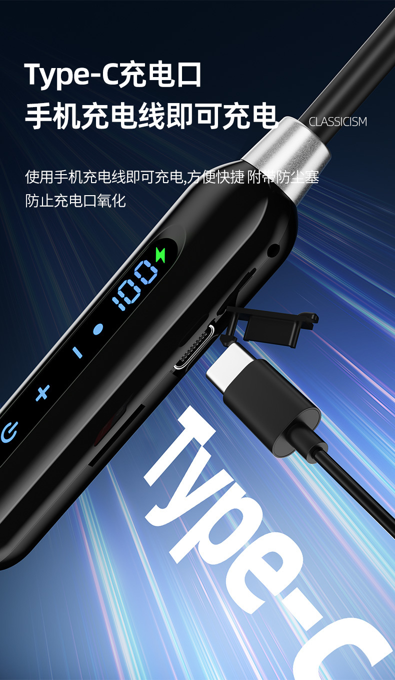 Magnetic neckband Bluetooth headphones with digital display, in-ear sports neckband, high-battery, ultra-long battery life wireless headphones pic 13