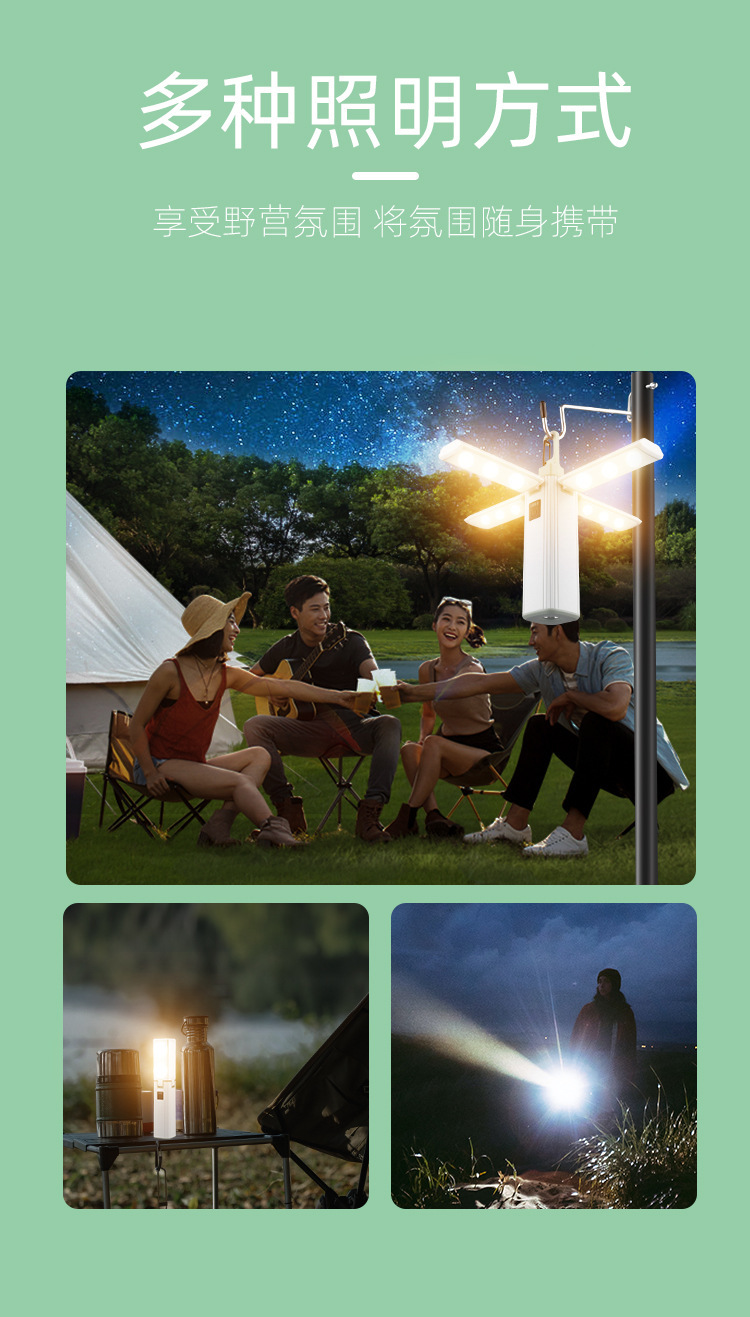 户外可折叠四叶露营挂灯带电显便捷式长续航USB充电应急照明电筒详情13