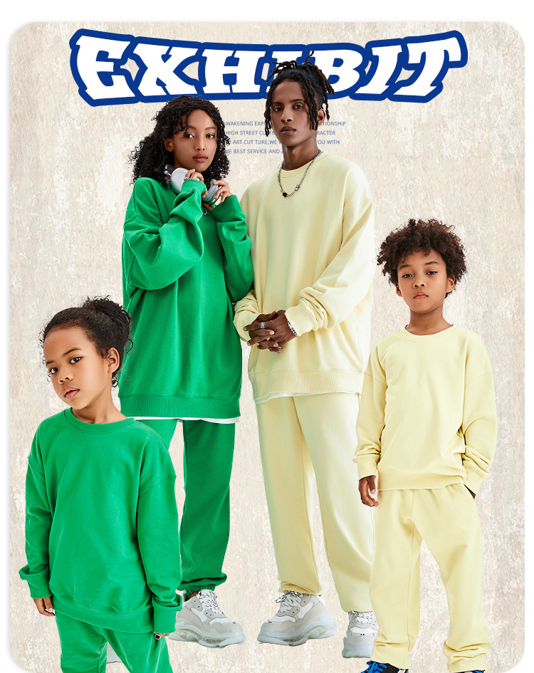 TILANI童装纯色400G毛圈棉圆领套头卫衣男女同款亲子套装跨境专供详情5