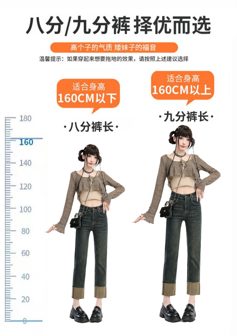 水泥灰卷边烟管牛仔裤女夏季2024新款高腰小个子九分法棍直筒裤子详情12