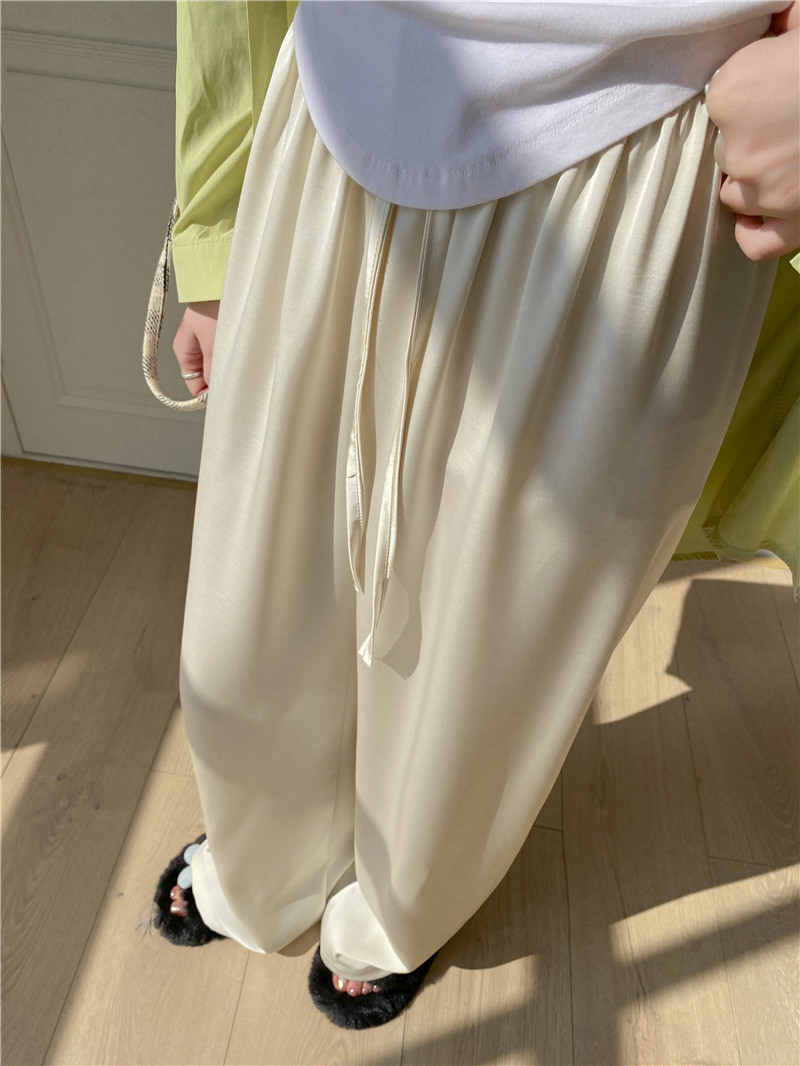 高腰松紧纵享丝滑珠光仿醋酸阔腿质感冰丝抽绳凉凉裤宽松阔腿裤女详情10