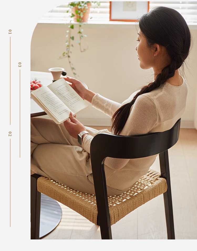 简约实木餐椅中复古风绳编椅设计师瑞克椅家用客厅可叠放绳编餐椅详情6