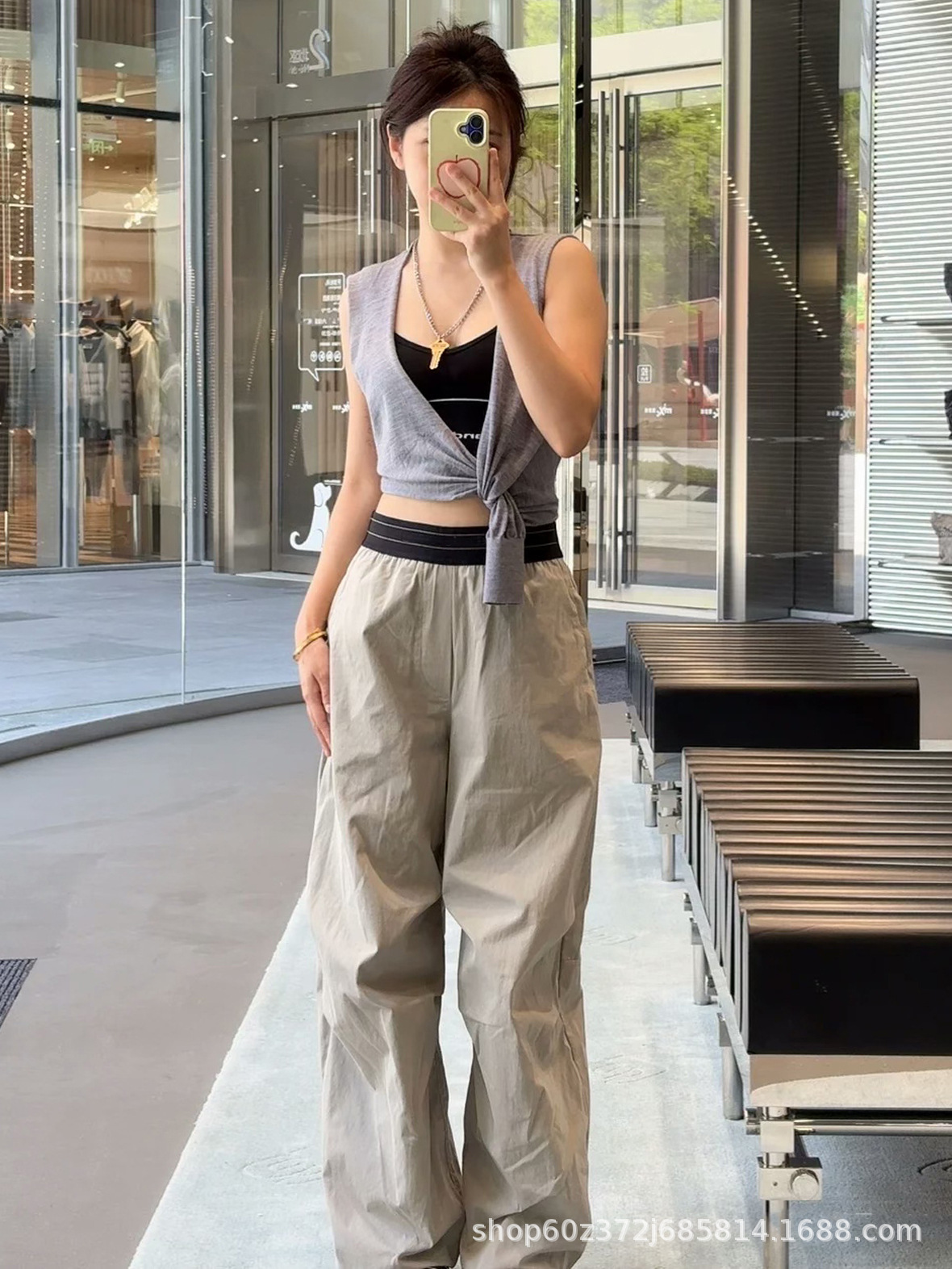 2025早秋新款小众设计美式复古松紧腰宽松直筒显瘦百搭阔腿裤女详情9