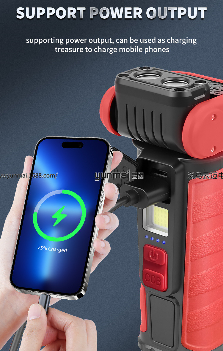 跨境新款COB工作灯磁吸带笔夹多功能强光应急手电筒检修提灯手提式照明工具详情10