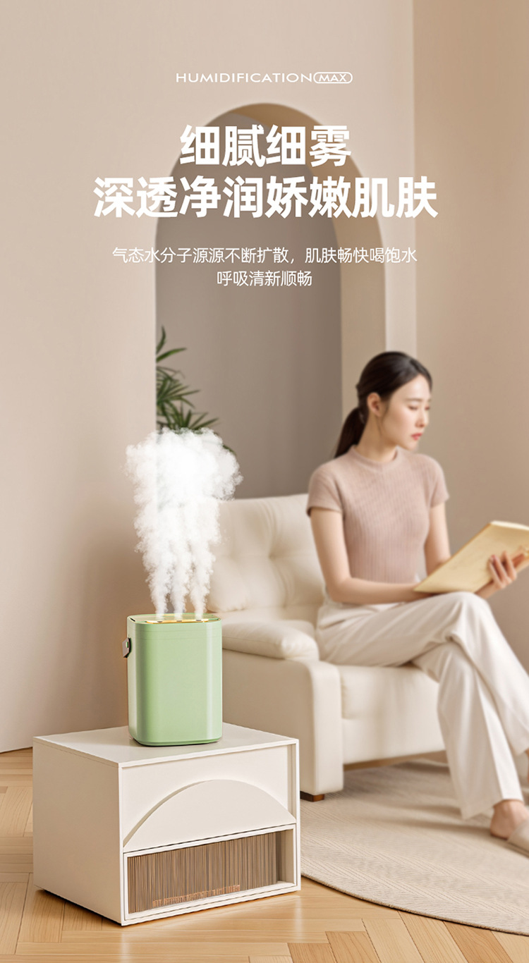 厂家跨境24年新款三孔加湿器家用大容量带夜灯空气加湿器 批发详情12