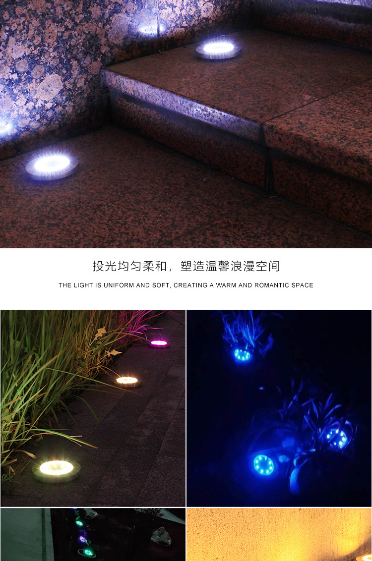Solar-powered ground lamp with 8LED stainless steel, new outdoor plug-in grass lamp, courtyard garden rainproof villa ground lamp pic 11