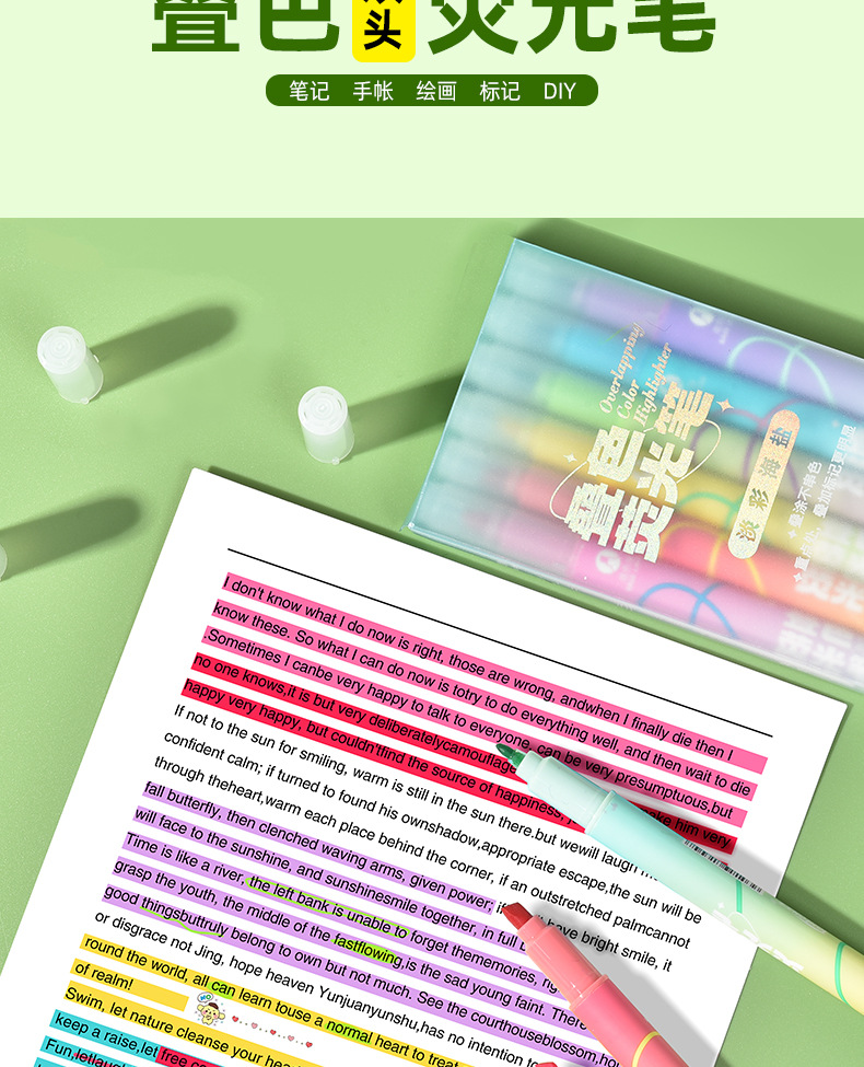 Tianfeng 239B Multi-color double-headed highlighter pen, key point marking pen, note-taking and journal-making pen, multi-color fluorescent pen pic 4
