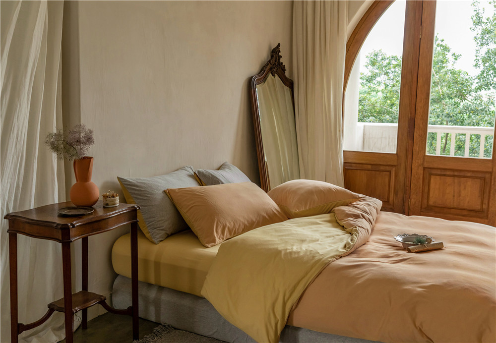 ins Japanese-style solid color all-cotton knitted cotton four-piece set, skin-friendly nude sleeping plain double-layer Indian cotton bed sheet pic 201